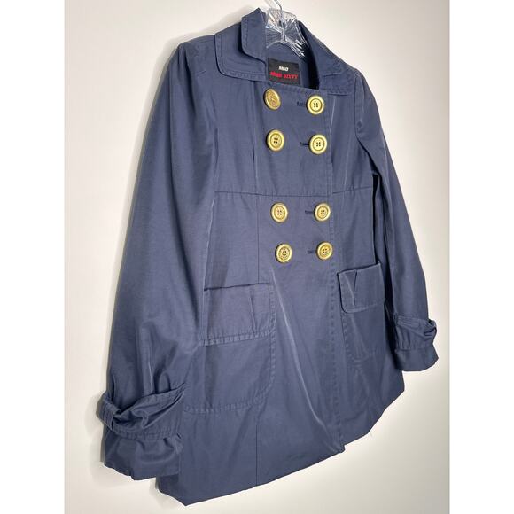 Miss Sixty M60 Navy Trench Jacket Gold Button Military Style pleated back XS - Picture 6 of 13